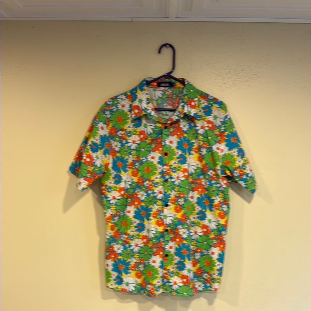 Green and Orange Floral Casual Button Down Shirt